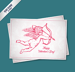 红色手绘射箭丘比特