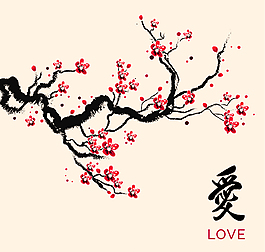 美丽水墨红梅设计