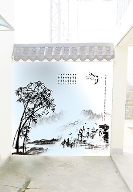 中国风山水画水墨竹子