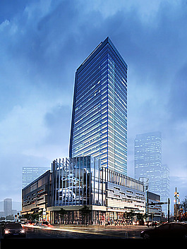现代城市高楼建筑夜景效果图