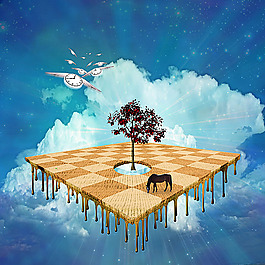 创意时钟天空背景