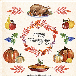 感恩节食物水彩绘画图片