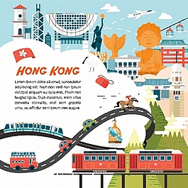 香港建筑扁平风格图样设计