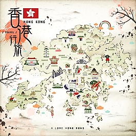 香港 地图 扁平风格 图样设计