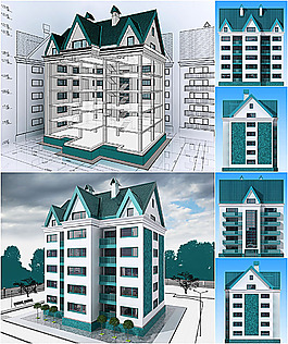 别墅模型与建筑图纸