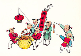 庆祝新年的古代儿童