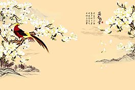 山水花鸟背景墙