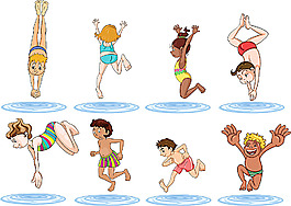 游泳的男孩女孩