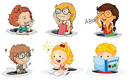 学英语的卡通小学生