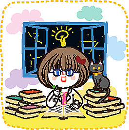 窗边写作业的卡通女孩
