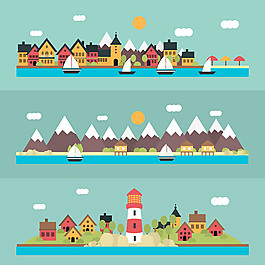 卡通海边风景矢量素材