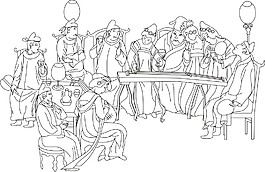 聚宴线描人物图