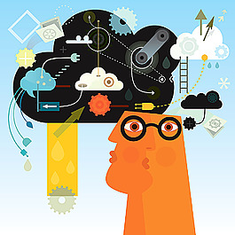 云系统图标与人物插画