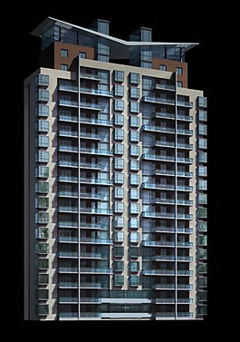 高层对称商住楼3D模型