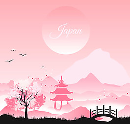 日式风格风景插画矢量素材下载