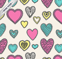彩绘爱心无缝背景矢量素材下载
