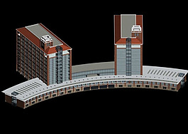 弧形教学楼3D模型设计