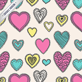 彩绘爱心无缝背景矢量图