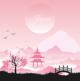 日式风格风景插画矢量素材