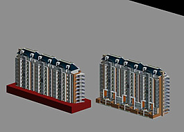 蓝色坡顶商住楼3D模型