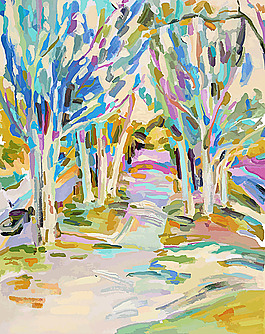 树林小路风景油画