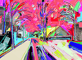 马路风景油画写生
