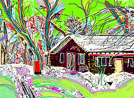 小木屋风景油画