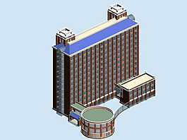 朱红色高楼3D模型