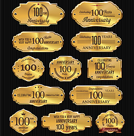 金色100周年纪念标签矢量