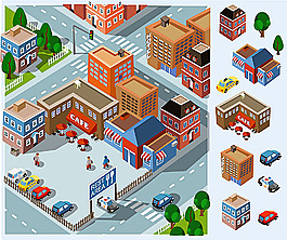 矢量购物中心和车辆