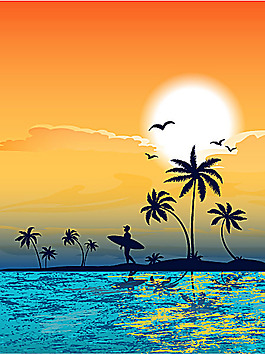时尚海滩风景插画