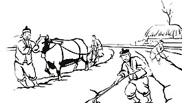 线描农民在耕种