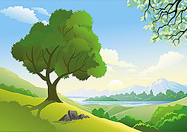 田园风光插画背景