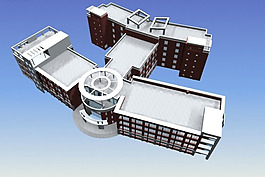 MAX飞机型现代学校建筑群3D模型设计