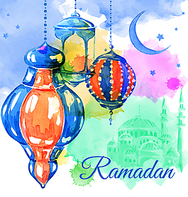 水彩绘斋月贺卡