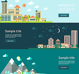 卡通建筑banner矢量素材下载