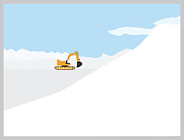 雪景中的挖土机  橙色挖土机矢量图