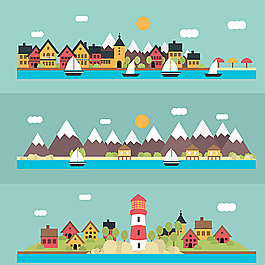 卡通海边风景矢量素材图片