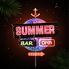 夏天霓虹灯牌矢量图