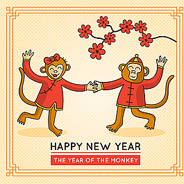 春节跳舞的猴子矢量素材图片