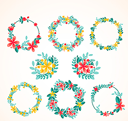 清新水彩花环矢量素材图片