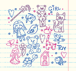 彩绘女孩玩具矢量素材图片