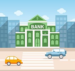 扁平化清新银行建筑矢量图下载