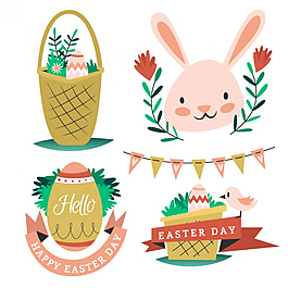 兔子花卉小彩旗矢量素材