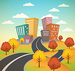 公路边的建筑风景矢量素材