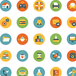 夏季必备彩色复古扁平化图标图片