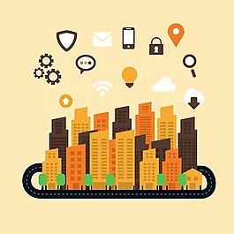 扁平化楼群插画矢量图片 AI