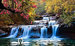 山水画 瀑布图片