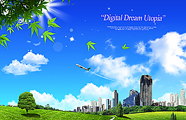 蓝天白云草地素材图片