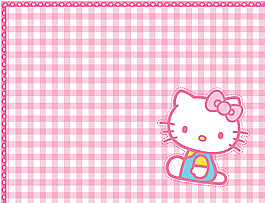 可爱凯蒂猫 粉色格子背景图片